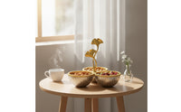 Tabletop Dish with Ginkgo Foliage & goldenTone Snack Bowl with Leaf Topper Ribbed for Home Entertaining