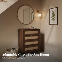 French design 5-Drawer Rattan chest of drawers Vintage Design Chest of Drawers Small Footprint Storage Furniture adaptable Use for Apartment Dwellers, Homeowners, Living Room, Entryway, Hallway, Bedroom