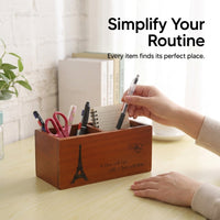 Wooden Desk Organizer with Dividers, Vintage Pine Wood Desktop Storage for Students, Pencil Cup Holder, Cosmetic Brush Box
