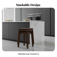 Walnut Finish Stackable Square Stool hardwood Wood Construction Square Top Stackable Stool Modern Minimalist Design Dining Seat Space-Saving for Restaurant Owners, Homeowners, Apartment Dwellers, Kitchen, Home, Cafe, Living Room