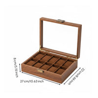 Watch Organizer with Glass Lid Rectangular Watch Box with Glass Lid Multi-Compartment for Men, Countertop