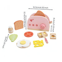 Wooden Bread Warmer Toy Pastel Wooden Breakfast Set Printed Symbols Kids Plaything for Children