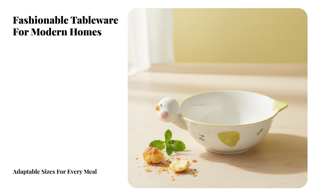 Cute Lying Goose Ceramic Dinnerware Set, Cartoon Bowl & Plate, Trendy Home Use