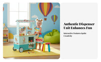 Portable with Wheels Wooden Ice Cream Cart Encourages Creativity Kids Ice Cream Stand Playset Develops Social Skills children's Dessert Shop Toy Educational for Preschoolers, Toddlers, Girls, Preschool, Kindergarten, Playroom, Daycare
