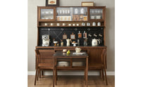 Walnut Buffet Cabinet Space-Saving Design Dining Hutch with Built-in Table Versatile Japanese Style Tea Cabinet for Kitchen, Living Room