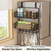 Metal Vegetable Storage Rack for Pantry and Kitchen, Fridge Organizer Side with Hooks, Tiered Wire for Students