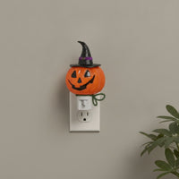 Compact Pumpkin Night Light Ambient Night Light with Witch Hat Warm Jack-O'-Lantern Lamp Colorful for Entryway