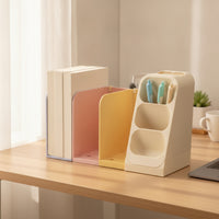 Book Organizer with Handles Desktop Bookends with Dividers Expandable