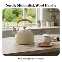 2.5L Whistling Kettle Clear Whistle Whistling Tea Kettle Wood Handle Tea Pot Large Capacity Stovetop Water Boiler Rust-Resistant