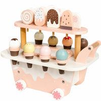 Toy Ice Cream Cart Pastel Wooden Play Cart with Desserts Sturdy Pretend Play Dessert Stand for Kids