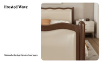 Solid Wood Double Bed Firm-Density Foam Padding Upholstered Wavy Headboard Bed Heavy-Duty Slats Bedroom Furniture for Couples