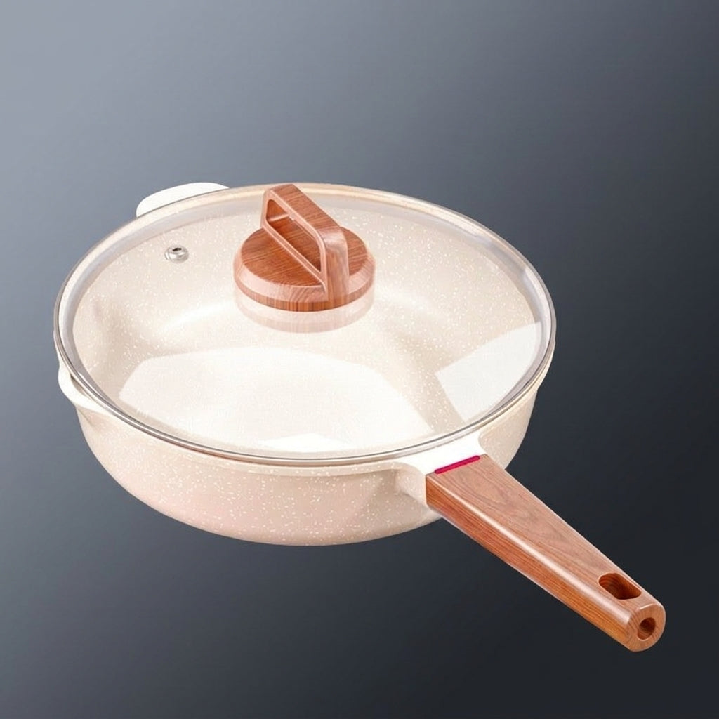 Frying Pan with Lid for Induction Hob and Cooker Gas, Thickened Nonstick Egg Frying Pan with Pour Spouts, Skillet for Steak, Omelette Fry Pan