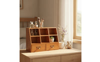 Wooden Desktop Organizer with Drawers Warm Brown Desktop Organizer with Drawers Retro for Vanity