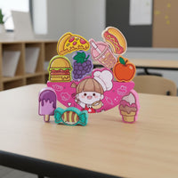 Food Themed Stacking Toy Paint Wooden Culinary Stack Game Educational Dessert Stacking Blocks for Kids