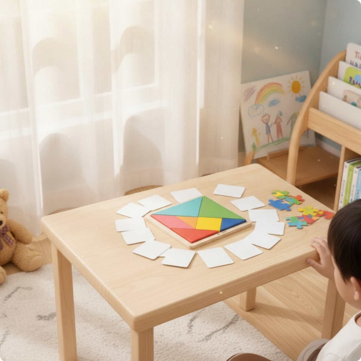 Tangram Puzzle with Pattern Cards Geometric Matching Board Screen Tile Matching Board for Homeschool