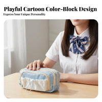 Large Capacity Pencil Case Portable with Strap Display Bag Design Pencil Case DIY Hook-and-Loop Fastener Patches Multi-Compartment Pen Pouch