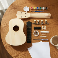 All Parts Included 21 Inch Soprano Ukulele Kit Paintable Wood Wooden Ukulele Making Kit Educational Toy for Children, Beginners, Family Activity, Craft Class