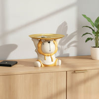 Lion Figurine with Tray Unique Decorative Tray Lion Figurine Charming Sculpture Molded for Entryway, Desk