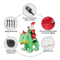 6FT Inflatable Christmas Santa Riding Dinosaur with Gift Box, US Plug
