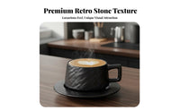 Premium Feel Retro Stone Pattern Cappuccino Cup Artisan-Made Design Cappuccino Cup and Saucer Set Ergonomic Handle for C Away Ee Expert S