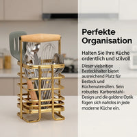 Kitchen Utensil Holder, Modern Carbon Steel Knife Block with Knife Compartment, Cutlery Box for Countertop and Work Surface, with Chopstick Holder