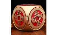 Rotating Desk Ornament Metal-Like Cube Ornament with Red Panels Compact Tabletop Decor for Office, Display Shelf