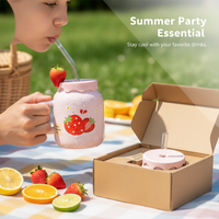 Ceramic Fruit Mug with Lid, Straw, and Handle - 400ml Cute Aesthetic Water Cup