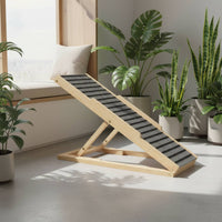 Carpeted Dog Stairs Sturdy Construction Wooden Pet Steps Foldable Dog Ramp Stable Triangular Frame Adjustable Pet Ramp