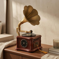 Phonograph-Style Speaker Indoor Display Tabletop Bell Speaker Decorative Home Audio for Music Playback