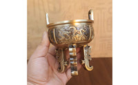 Incense Burner with Legs Brass Ding Bowl Dragon Relief Censer for Practitioners