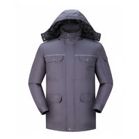 Wear-Resistant Anti-Static Safety Jacket Thickened & Warm Hooded Winter Work Coat Non-Shrinking Padded Work Parka Breathable for Workers, Men, Women, Construction Site, Factory, Warehouse, Outdoor