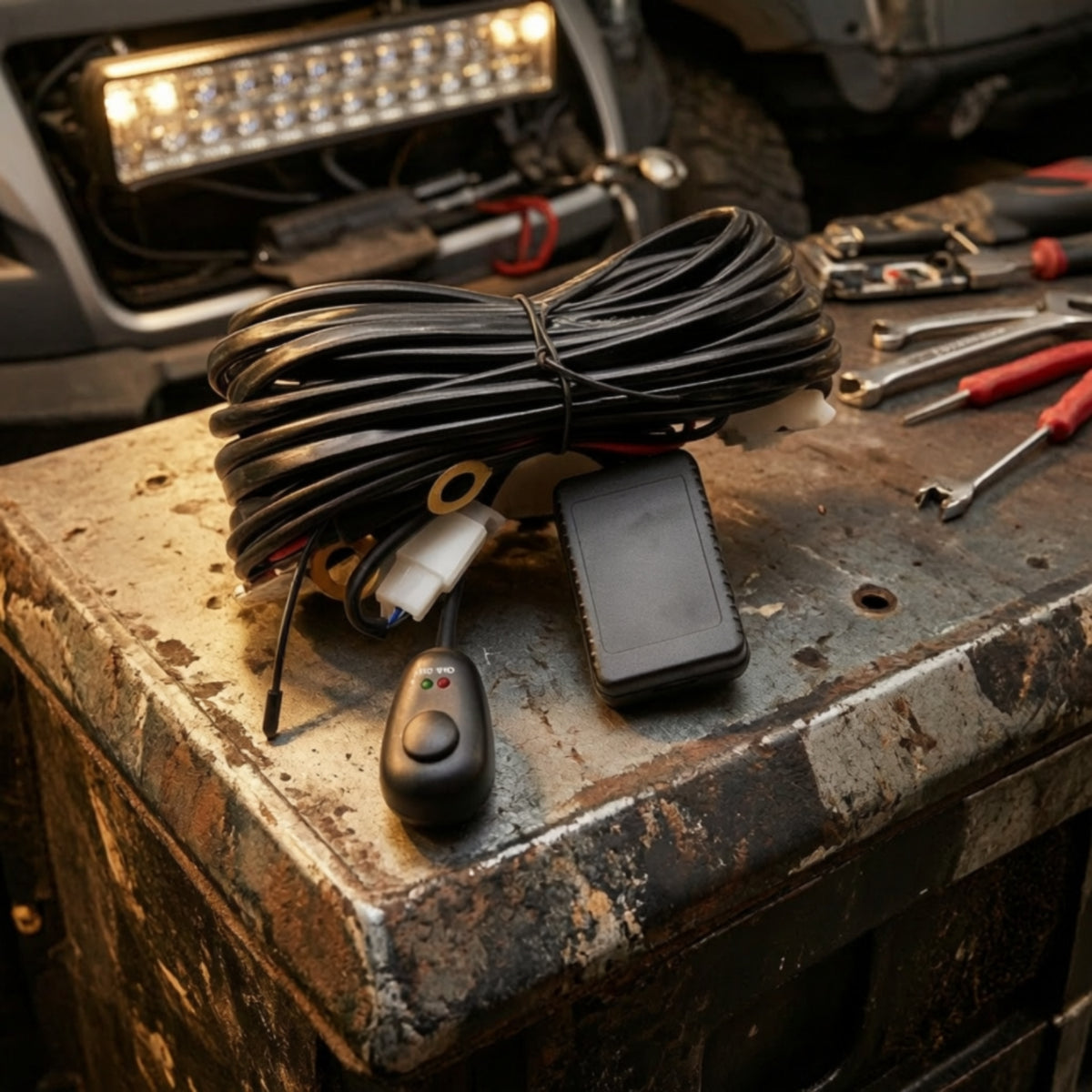16 AWG Handheld Control Wiring Harness Kit 12V Wire Harness with Handheld Strobe Flash for DIYers, off-Roaders