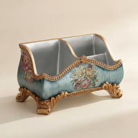 Resin Storage Box with Divider Antique-Style Divided Organizer Box Compact Compartment Container for Tabletop, Desk