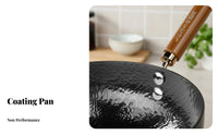 Uncoated Iron Wok Uncoated Flat Bottom Wok Hammered Stir-Fry Pan Versatile Cookware Easy to Clean for Small Families