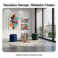 Easy to Move 2-Tier Rolling Side Table Retro Design 2-Tier Rolling Organizer Multifunctional Storage Trolley Large Capacity for Apartment Dwellers, Homeowners, Living Room, Bedroom, Dining Area, Home Office
