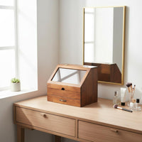 Wooden Storage Box with Drawer Sturdy Wood Countertop Vanity Storage Box Multi-Tier Cosmetic Organizer Large Capacity