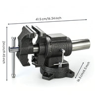 Bench Vise with Swivel Base Double-Jaw Bench Vise Cast-Metal for Workshops