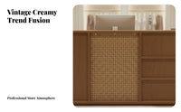 Rattan Reception Desk Large Capacity Storage Boutique Checkout Counter Spacious Desktop Boho Design Front Desk for Office Managers, Lobby