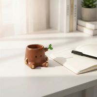 stumps Pen Holder Wood-Grain Pen Holder with Leaf Detail Cute Pencil Cup for Students, Office Workers, Study Table