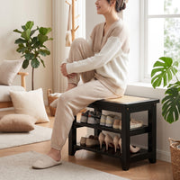 Bench with Shoe Storage Solid Wood Shoe Rack Bench Open-Shelf for Families, Hallway, Foyer, Small Apartments