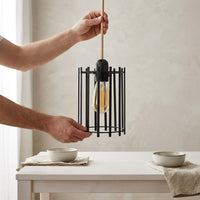 Light Shade for Home Decor and Pendant Light, Matte Black Iron Basket for Living Room, Oval Cage Design Kitchen Lighting, 1 Pack Ceiling Pendant