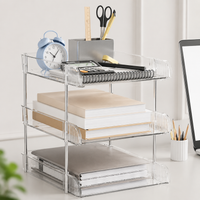 Clear Transparent File Organiser, Stacked Letter Tray File Organiser, Desktop Document Organiser for A4, Stainless Steel Frame, 26x6.2x34cm