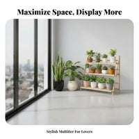 Space-Saving Bamboo Flower Rack Easy Assembly Foldable Flower Rack Sturdy & Long-Lasting Folding Plant Shelf Lightweight for Apartment Dwellers, Gardeners, Homeowners, Balcony, Indoor, Living Room, Garden