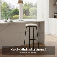 Nordic Aesthetic Backless Round Bar Stool Minimalist Design Counter Chair Sturdy Frame Seating Furniture Built-in Footrest for Restaurant Owners, Homeowners, Adults, Cafe, Pub, Kitchen Island