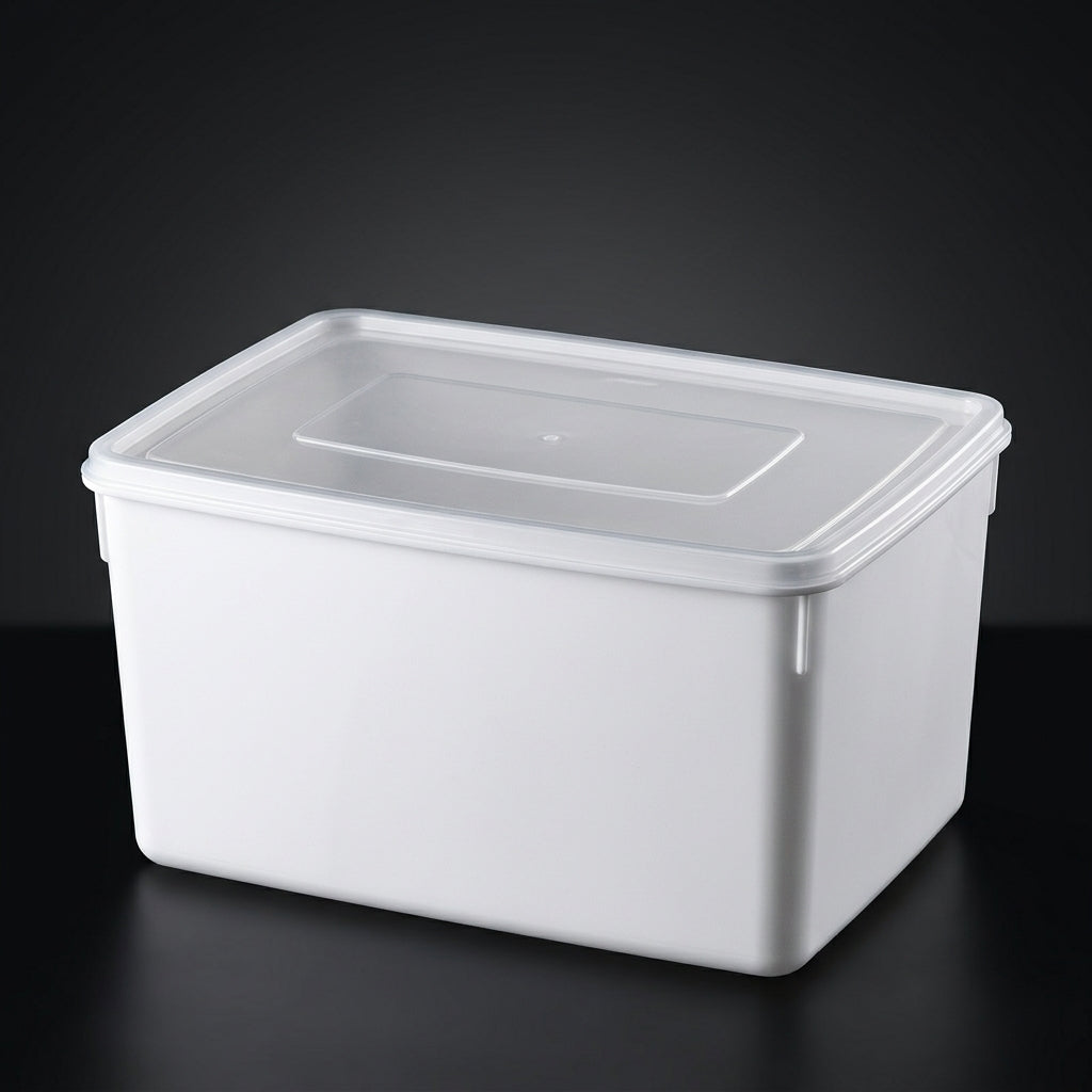 Storage Box with Ice Tray and Lid for Cocktails Drinks, Thickened Large Capacity Rectangular Ice Making Tray, Durable White Plastic, 1 Pack