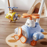 Cartoon Style Push Along Airplane Colorful Airplane Push Toy Plastic Kids Plaything Wheeled for Children