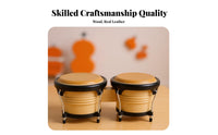 Natural Skin Drumhead Bongo Drum Set Educational 6 and 7 Inch Bongo Drums Develops Movement Skills Percussion Instrument Kit Long-Lasting for Preschoolers, Beginners, Preschool, Kindergarten, Playroom, Family Activities