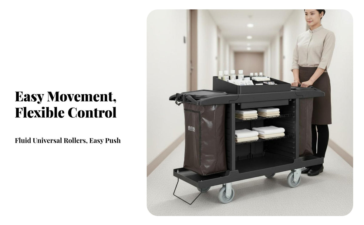 Multi-Shelf maintenance trolley with Bag Multifunctional Design room utility trolley with Bag Organized Storage Housekeeping Trolley for Housekeepers, Hospitals