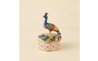 Jewelry Box with Peacock Figurine Lid Enamel-Style Jewelry Box with Peacock Ornate Gold-Tone for Women, Dresser, Vanity