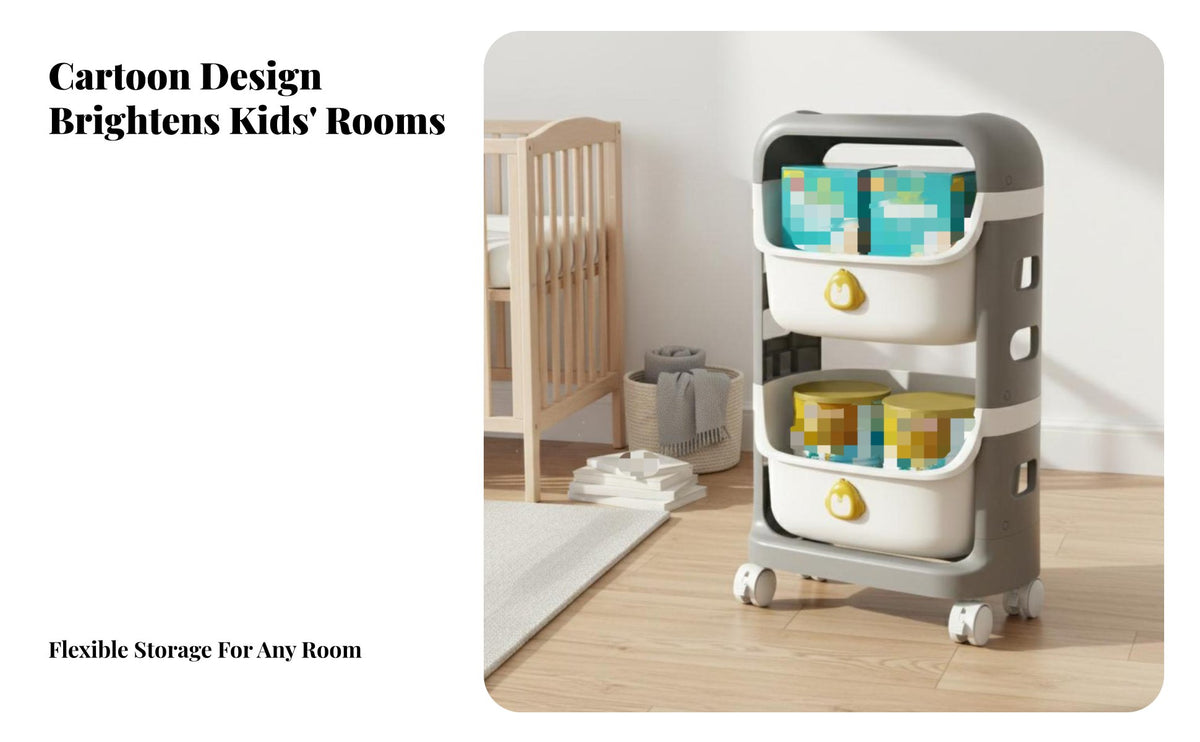 Multi-Tier Toy Storage Cart With Wheels Cartoon Storage Trolley Mobile Toy Bin Organizer Detachable Bins for Playroom, Preschool